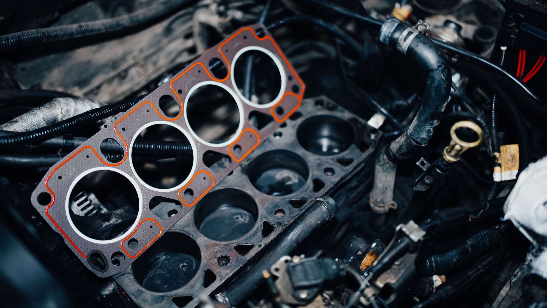 Head gasket repair technician inspecting an engine